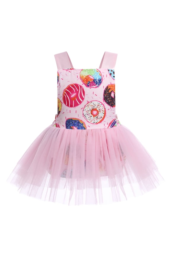 Toddler Baby Girls 1st Birthday Outfit Tulle Romper Princess Tutu Dress with Headband Cake Smash Photo Shoot Clothes Set 6-12 Months Pink Dount