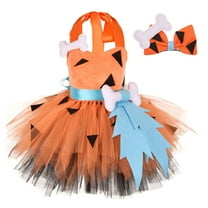 IBTOM CASTLE Toddler Baby Girls BamBam Caveman Clothes Halloween Cosplay Historical Stone Age Birthday Dress up Photo Shoot 3-4 Years Orange