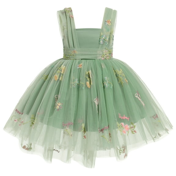 IBTOM CASTLE Toddler Baby Girls Birthday Party Dress Butterfly Embroidery Princess Tulle Tutu Wedding Pageant Evening Prom Ball Gown 12-18 Months Green Flower