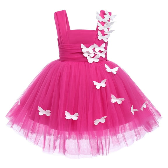 IBTOM CASTLE Toddler Baby Girls Birthday Party Dress Butterfly Embroidery Princess Tulle Tutu Wedding Pageant Evening Prom Ball Gown 12-18 Months Hot Pink Butterfly