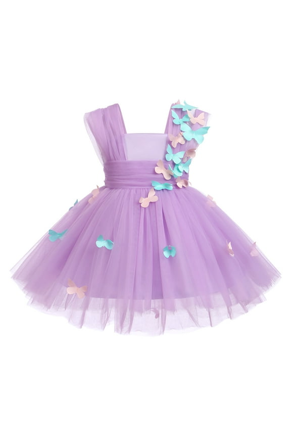 Toddler Baby Girls Birthday Party Dress Butterfly Embroidery Princess Tulle Tutu Wedding Pageant Evening Prom Ball Gown 18-24 Months Purple Butterfly