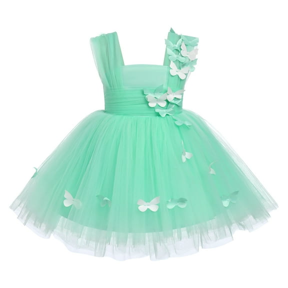 IBTOM CASTLE Toddler Baby Girls Birthday Party Dress Butterfly Embroidery Princess Tulle Tutu Wedding Pageant Evening Prom Ball Gown 5-6 Years Green Butterfly