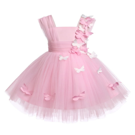 IBTOM CASTLE Toddler Baby Girls Birthday Party Dress Butterfly Embroidery Princess Tulle Tutu Wedding Pageant Evening Prom Ball Gown 5-6 Years Pink Butterfly