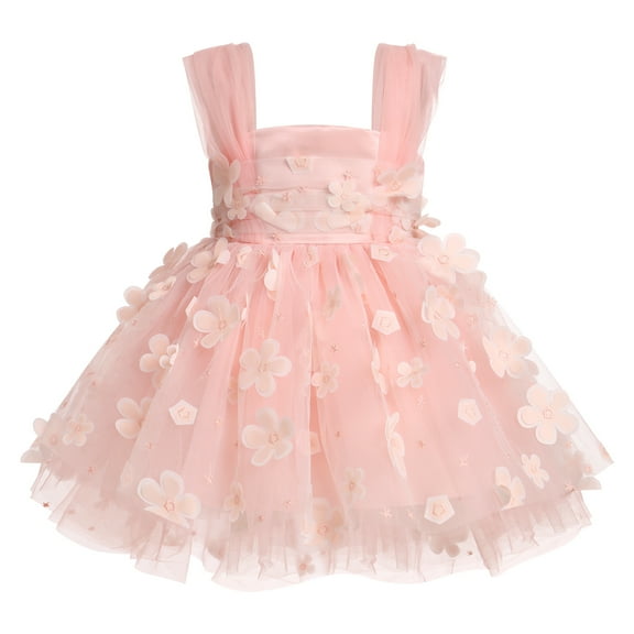 IBTOM CASTLE Toddler Baby Girls Birthday Party Dress Butterfly Embroidery Princess Tulle Tutu Wedding Pageant Evening Prom Ball Gown 5-6 Years Pink Floral