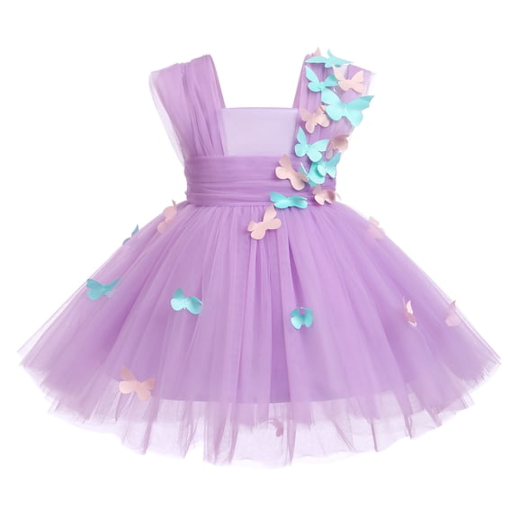 IBTOM CASTLE Toddler Baby Girls Birthday Party Dress Butterfly Embroidery Princess Tulle Tutu Wedding Pageant Evening Prom Ball Gown 5-6 Years Purple Butterfly