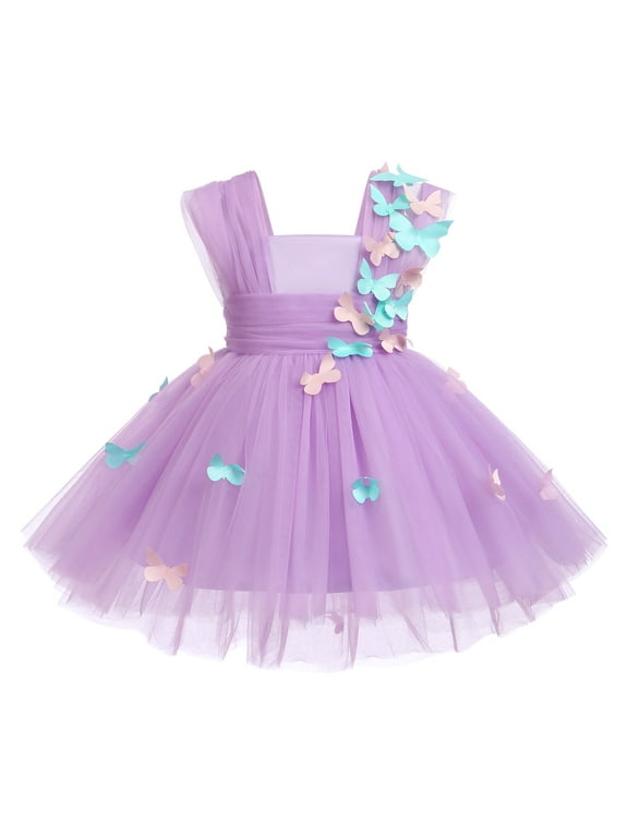 Toddler Baby Girls Birthday Party Dress Butterfly Embroidery Princess Tulle Tutu Wedding Pageant Evening Prom Ball Gown 5-6 Years Purple Butterfly