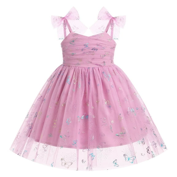 IBTOM CASTLE Toddler Baby Girls Birthday Party Princess Tutu Dress Floral Backless Ruffle Tulle Dresses for Cake Smash 12-18 Months Rainbow Pink Butterfly