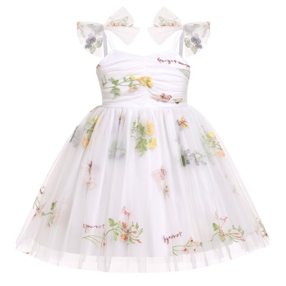 IBTOM CASTLE Toddler Baby Girls Birthday Party Princess Tutu Dress Floral Backless Ruffle Tulle Dresses for Cake Smash 18-24 Months White Floral
