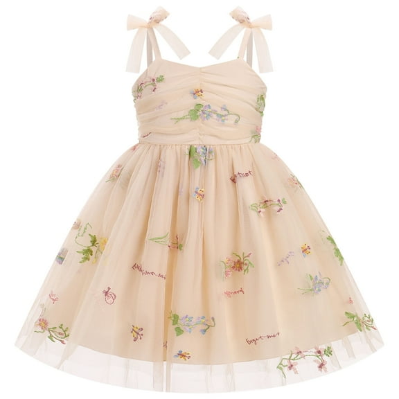 IBTOM CASTLE Toddler Baby Girls Birthday Party Princess Tutu Dress Floral Backless Ruffle Tulle Dresses for Cake Smash 2-3 Years Apricot Floral