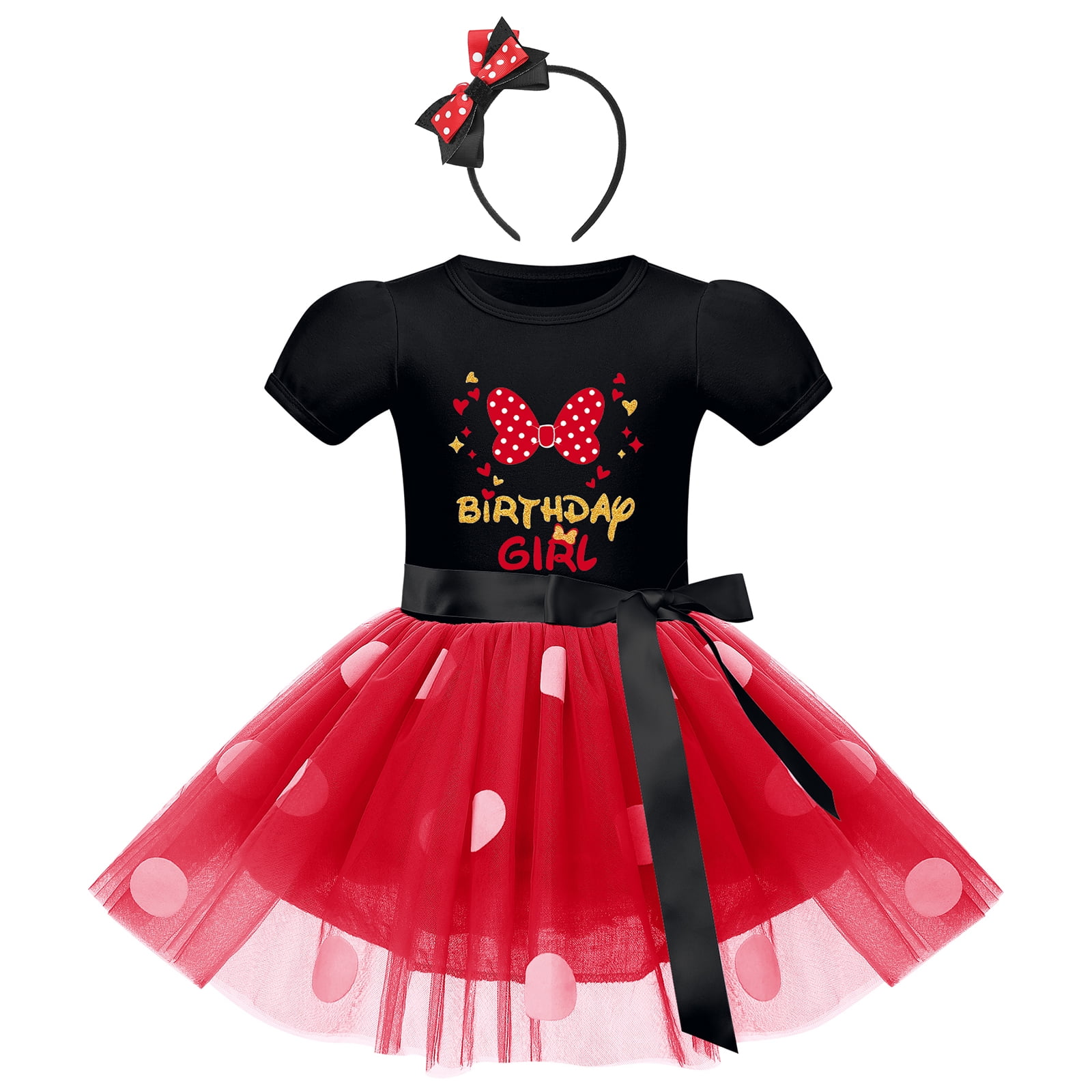 Robe Tutu Princesse Polka Dots – Noeud Papillon – Serre-tête Inclus – 1-6 Ans