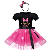 IBTOM CASTLE Toddler Baby Girls Birthday Princess Outfits Polka Dots Tutu Mouse Dress Fancy Dance Costume Halloween Cosplay Party Dress up with Ears Headband 2-3 Years Black+Hot Pink-Bowknot
