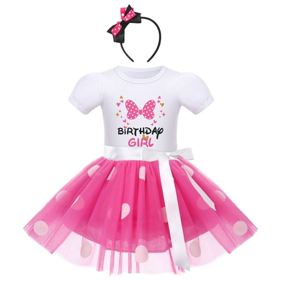 IBTOM CASTLE Toddler Baby Girls Birthday Princess Outfits Polka Dots Tutu Mouse Dress Fancy Dance Costume Halloween Cosplay Party Dress up with Ears Headband 2-3 Years Hot Pink-Bowknot