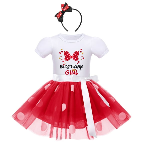 IBTOM CASTLE Toddler Baby Girls Birthday Princess Outfits Polka Dots Tutu Mouse Dress Fancy Dance Costume Halloween Cosplay Party Dress up with Ears Headband 2-3 Years Red-Bowknot