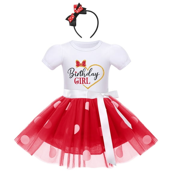 IBTOM CASTLE Toddler Baby Girls Birthday Princess Outfits Polka Dots Tutu Mouse Dress Fancy Dance Costume Halloween Cosplay Party Dress up with Ears Headband 3-4 Years Red-Heart