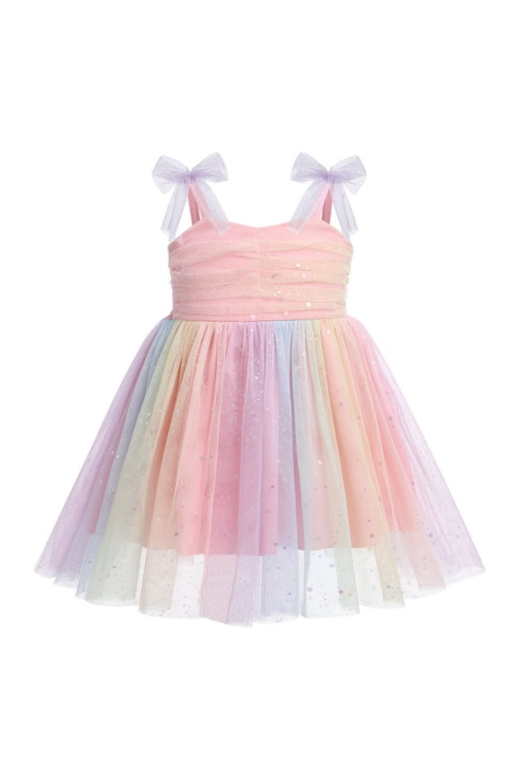 Toddler Baby Girls Boho Rainbow Tutu Floral Sequin Sleeveless Backless Ruffle Tulle Dress Princess Birthday Party Sundress 12-18 Months Rainbow Sequin Dots