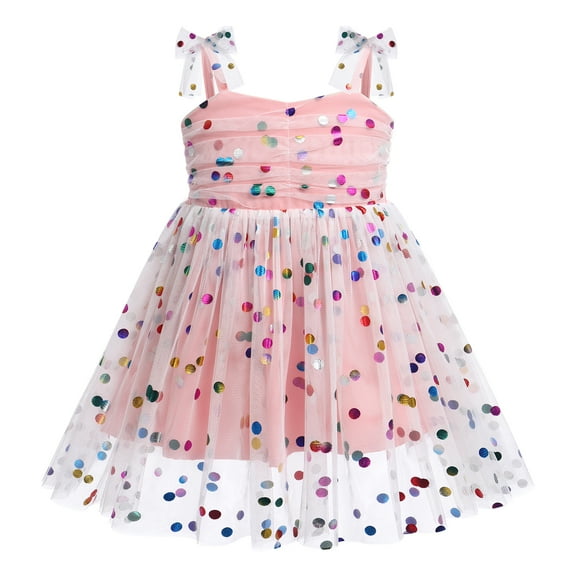 IBTOM CASTLE Toddler Baby Girls Boho Rainbow Tutu Floral Sequin Sleeveless Backless Ruffle Tulle Dress Princess Birthday Party Sundress 12-18 Months Pink Sequin Dots