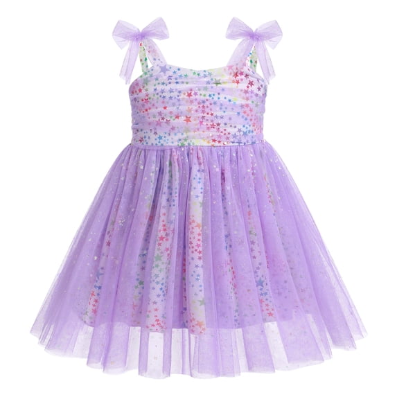 IBTOM CASTLE Toddler Baby Girls Boho Rainbow Tutu Floral Sequin Sleeveless Backless Ruffle Tulle Dress Princess Birthday Party Sundress 18-24 Months Purple Stars