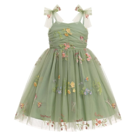 IBTOM CASTLE Toddler Baby Girls Boho Rainbow Tutu Floral Sequin Sleeveless Backless Ruffle Tulle Dress Princess Birthday Party Sundress 2-3 Years Forest Green Floral