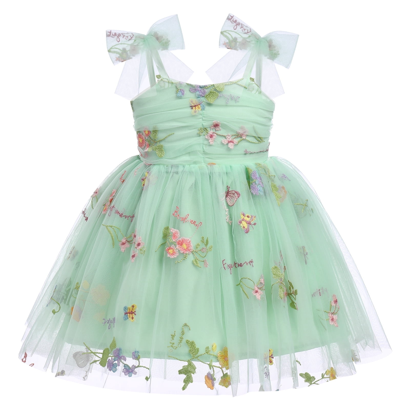 IBTOM CASTLE Toddler Baby Girls Boho Rainbow Tutu Floral Sequin Sleeveless Backless Ruffle Tulle Dress Princess Birthday Party Sundress 2-3 Years Green Floral