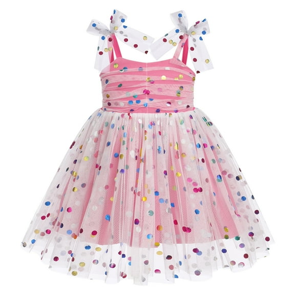 IBTOM CASTLE Toddler Baby Girls Boho Rainbow Tutu Floral Sequin Sleeveless Backless Ruffle Tulle Dress Princess Birthday Party Sundress 2-3 Years Hot Pink Sequin Dots