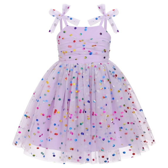 IBTOM CASTLE Toddler Baby Girls Boho Rainbow Tutu Floral Sequin Sleeveless Backless Ruffle Tulle Dress Princess Birthday Party Sundress 2-3 Years Purple Sequin Dots