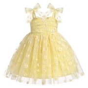 IBTOM CASTLE Toddler Baby Girls Boho Rainbow Tutu Floral Sequin Sleeveless Backless Ruffle Tulle Dress Princess Birthday Party Sundress 2-3 Years Yellow Daisy