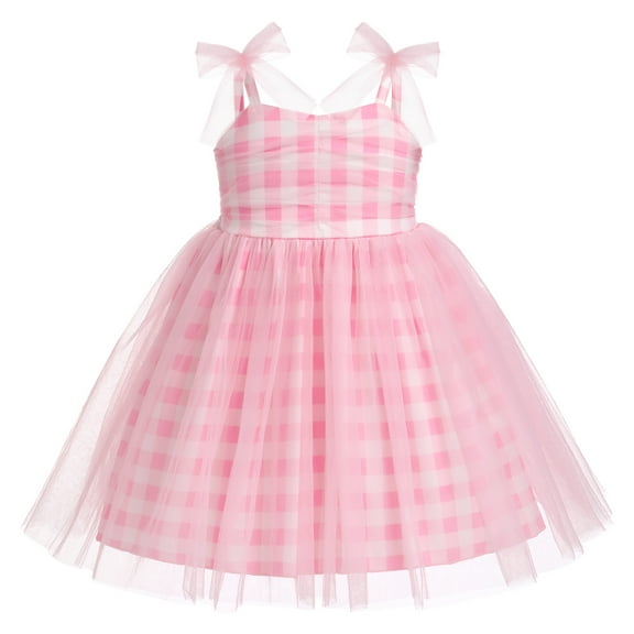 IBTOM CASTLE Toddler Baby Girls Boho Rainbow Tutu Floral Sequin Sleeveless Backless Ruffle Tulle Dress Princess Birthday Party Sundress 5-6 Years Pink Plaid