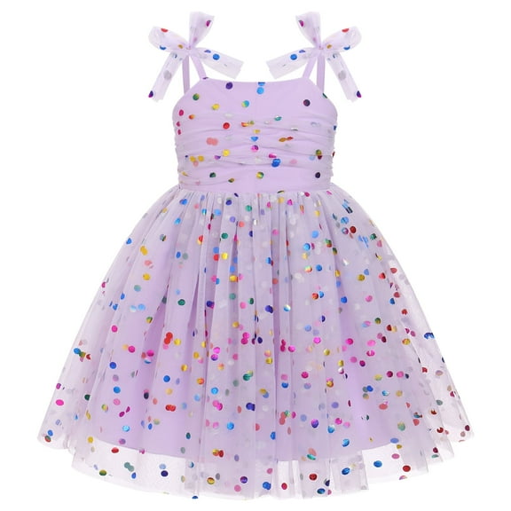 IBTOM CASTLE Toddler Baby Girls Boho Rainbow Tutu Floral Sequin Sleeveless Backless Ruffle Tulle Dress Princess Birthday Party Sundress 5-6 Years Purple Sequin Dots
