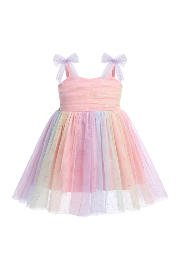 Toddler Baby Girls Boho Rainbow Tutu Floral Sequin Sleeveless Backless Ruffle Tulle Dress Princess Birthday Party Sundress 5-6 Years Rainbow Sequin Dots