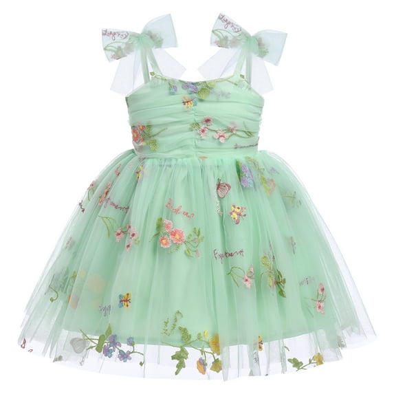 IBTOM CASTLE Toddler Baby Girls Boho Rainbow Tutu Floral Sequin Sleeveless Backless Ruffle Tulle Dress Princess Birthday Party Sundress 6-12 Months Green Floral