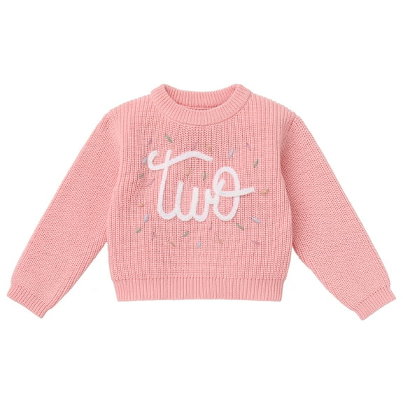 IBTOM CASTLE Toddler Baby Girls 1st Birthday Outfit Boho Embroidery One Sweater Top Knit Pullover Sweatshirt Fall Winter Clothes 2 Years Pink