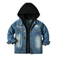 thumbnail image 1 of IBTOM CASTLE Toddler Baby Girls Boys Denim Jacket Long Sleeve Button Down Jeans Coat Ripped Hooded Top Fall Cowboy Casual Outwear Clothes 18-24 Months Blue + Black, 1 of 9