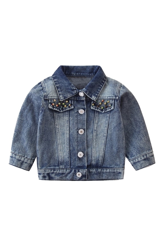 Toddler Baby Girls Boys Denim Jacket Long Sleeve Button Down Jeans Coat Ripped Hooded Top Fall Cowboy Casual Outwear Clothes 18-24 Months Blue + Pink Heart