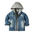 thumbnail image 1 of IBTOM CASTLE Toddler Baby Girls Boys Denim Jacket Long Sleeve Button Down Jeans Coat Ripped Hooded Top Fall Cowboy Casual Outwear Clothes 4-5 Years Blue + Gray, 1 of 9