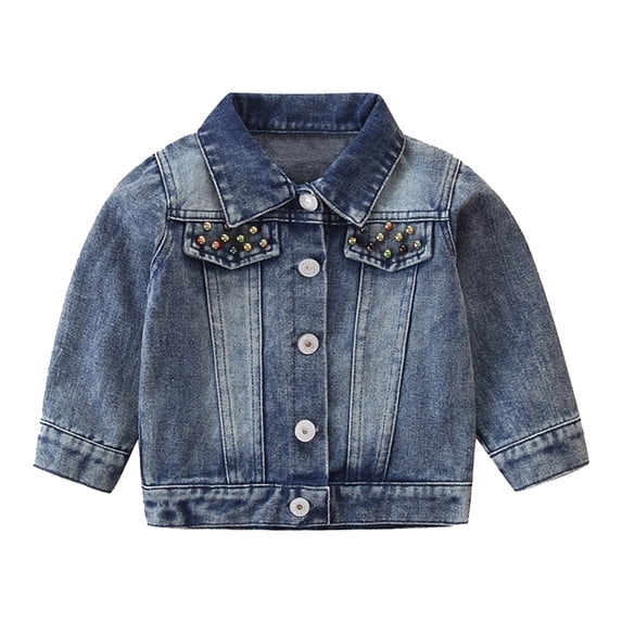 IBTOM CASTLE Toddler Baby Girls Boys Denim Jacket Long Sleeve Button Down Jeans Coat Ripped Hooded Top Fall Cowboy Casual Outwear Clothes 6-12 Months Blue + Pink Heart