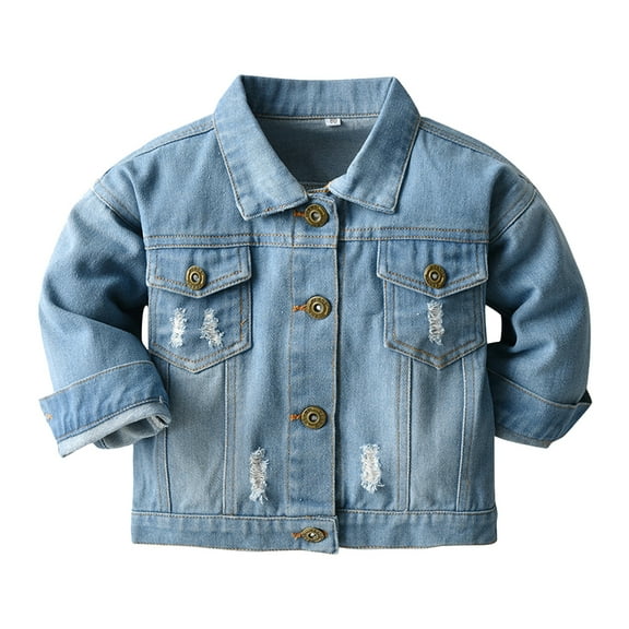 IBTOM CASTLE Toddler Baby Girls Boys Denim Jacket Long Sleeve Button Down Jeans Coat Ripped Hooded Top Fall Cowboy Casual Outwear Clothes 6-12 Months Light Blue