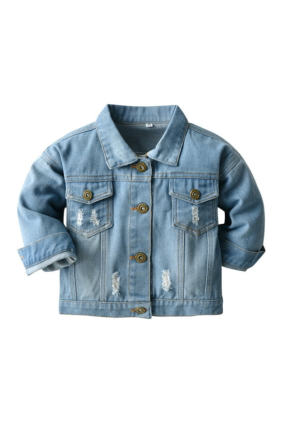 Toddler Baby Girls Boys Denim Jacket Long Sleeve Button Down Jeans Coat Ripped Hooded Top Fall Cowboy Casual Outwear Clothes 6-12 Months Light Blue