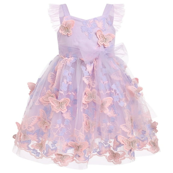 IBTOM CASTLE Toddler Baby Girls Butterfly Dress Princess Embroidered Flutter Sleeve Pageant Wedding Birthday Party Tulle Tutu Dress 18-24 Months Purple & Pink