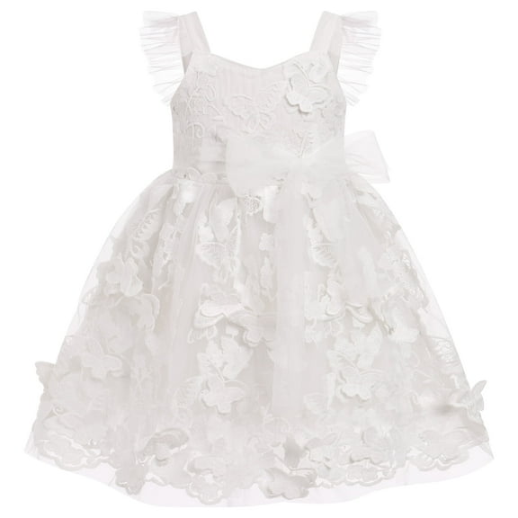 IBTOM CASTLE Toddler Baby Girls Butterfly Dress Princess Embroidered Flutter Sleeve Pageant Wedding Birthday Party Tulle Tutu Dress 4-5 Years White