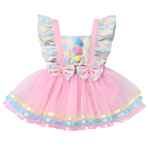 IBTOM CASTLE Toddler Baby Girls Carnival Circus 1st Birthday Cake Smash Party Outfit Princess Tutu Dress 0-6 Months Pink - Dress