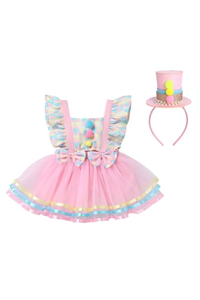 Toddler Baby Girls Carnival Circus 1st Birthday Cake Smash Party Outfit Princess Tutu Dress with Headband 12-18 Months Pink - Dress with Headband