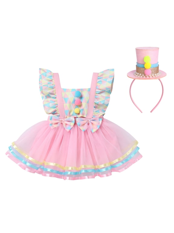 Toddler Baby Girls Carnival Circus 1st Birthday Cake Smash Party Outfit Princess Tutu Dress with Headband 12-18 Months Pink - Dress with Headband