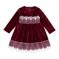 thumbnail image 1 of IBTOM CASTLE Toddler Baby Girls Christmas Dress Lace Velvet Long Sleeve Ruffle Princess Wedding Birthday Party Dress Fall Winter Clothes 12-18 Months Wine Red, 1 of 8