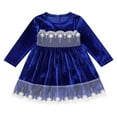 thumbnail image 1 of IBTOM CASTLE Toddler Baby Girls Christmas Dress Lace Velvet Long Sleeve Ruffle Princess Wedding Birthday Party Dress Fall Winter Clothes 18-24 Months Blue, 1 of 8