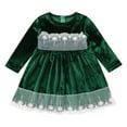 thumbnail image 1 of IBTOM CASTLE Toddler Baby Girls Christmas Dress Lace Velvet Long Sleeve Ruffle Princess Wedding Birthday Party Dress Fall Winter Clothes 18-24 Months Green, 1 of 8