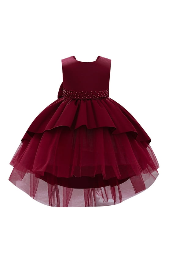 Toddler Baby Girls Dress Formal Bowknot Tutu Backless Puffy Tulle Gowns Princess Wedding Baptism Pageant Birthday Party Wear 18-24 Months Wine Red