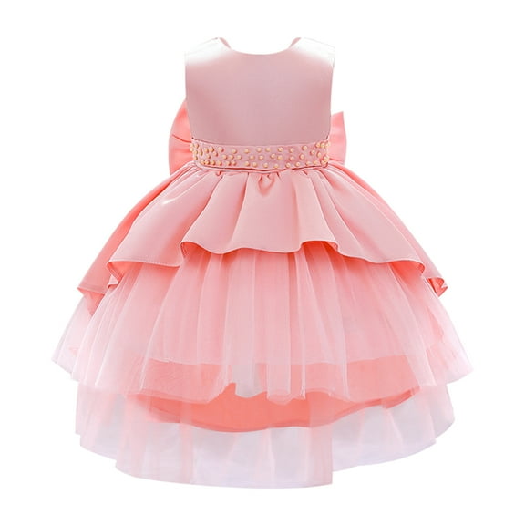 IBTOM CASTLE Toddler Baby Girls Dress Formal Bowknot Tutu Backless Puffy Tulle Gowns Princess Wedding Baptism Pageant Birthday Party Wear 2-3 Years Peach Pink