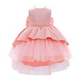 thumbnail image 1 of IBTOM CASTLE Toddler Baby Girls Dress Formal Bowknot Tutu Backless Puffy Tulle Gowns Princess Wedding Baptism Pageant Birthday Party Wear 3-4 Years Peach Pink, 1 of 8