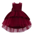 thumbnail image 1 of IBTOM CASTLE Toddler Baby Girls Dress Formal Bowknot Tutu Backless Puffy Tulle Gowns Princess Wedding Baptism Pageant Birthday Party Wear 3-4 Years Wine Red, 1 of 8