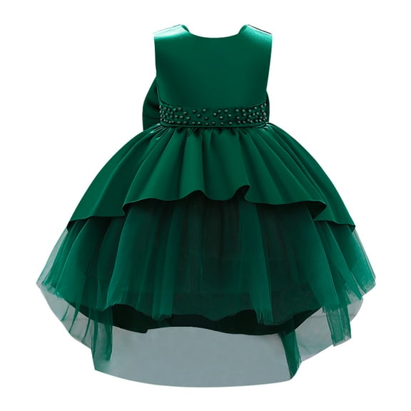 IBTOM CASTLE Toddler Baby Girls Dress Formal Bowknot Tutu Backless Puffy Tulle Gowns Princess Wedding Baptism Pageant Birthday Party Wear 5-6 Years Green